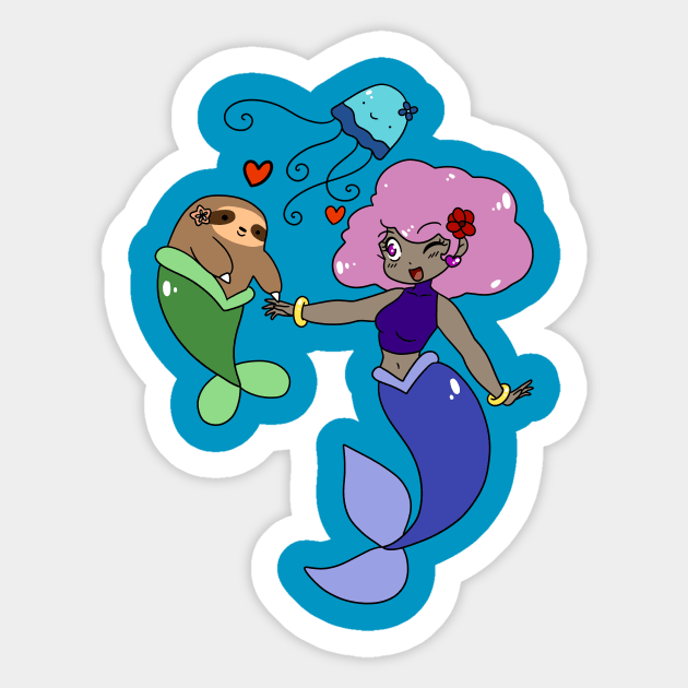 Mermaid Sloth and Jellyfish Sticker by saradaboru